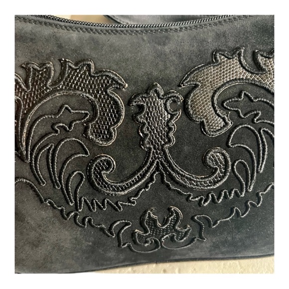 Rare Gucci Black Suede Damask Embroidery Crossbody Shoulder Bag Authentic - Picture 9 of 12
